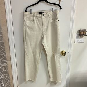 Kut from the Kloth Off-White Distressed High Rise Mom Jeans Sz 12